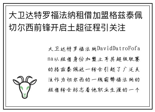 大卫达特罗福法纳租借加盟格兹泰佩切尔西前锋开启土超征程引关注